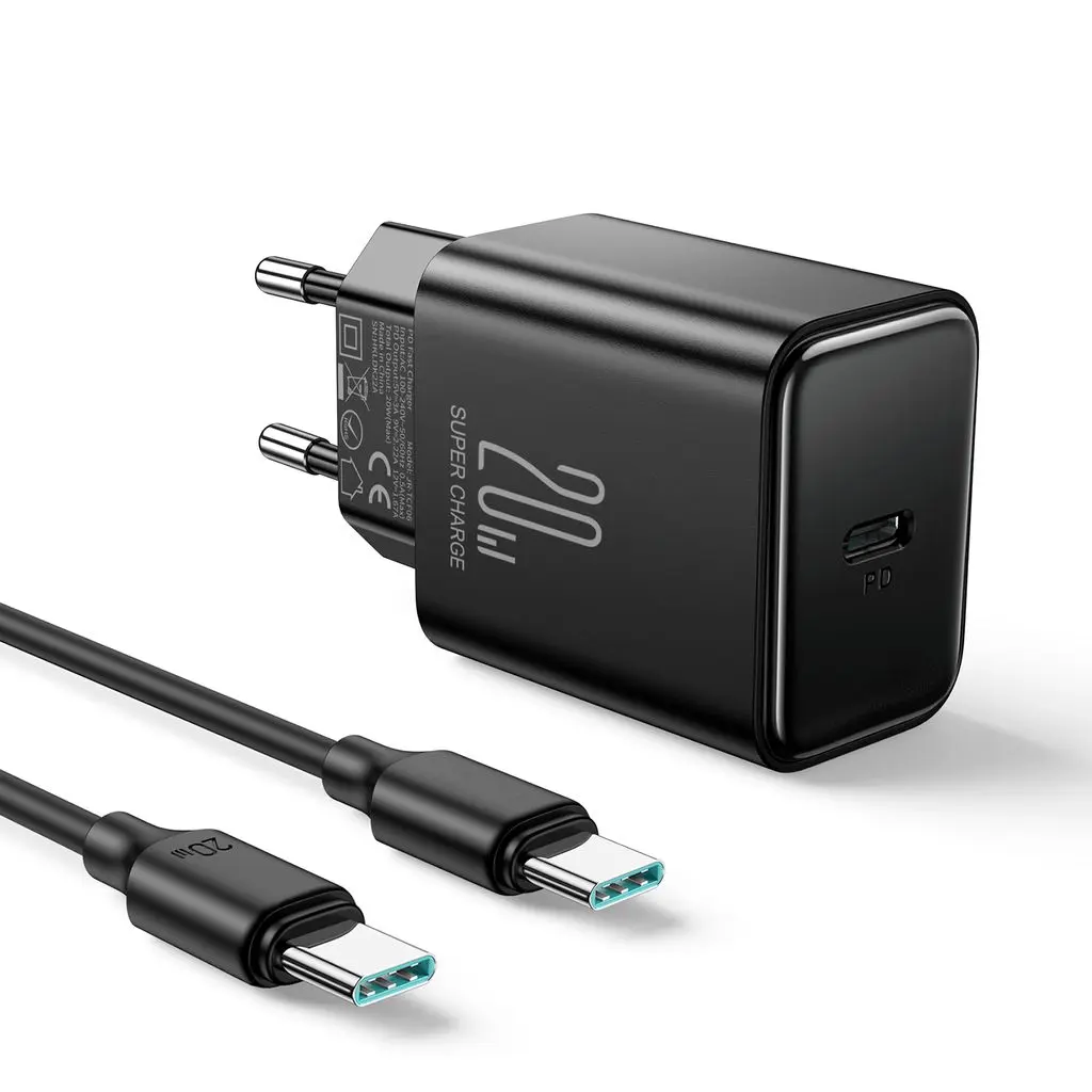 20W hurtigoplader PD + 60W USB-C-kabel 1m Sort