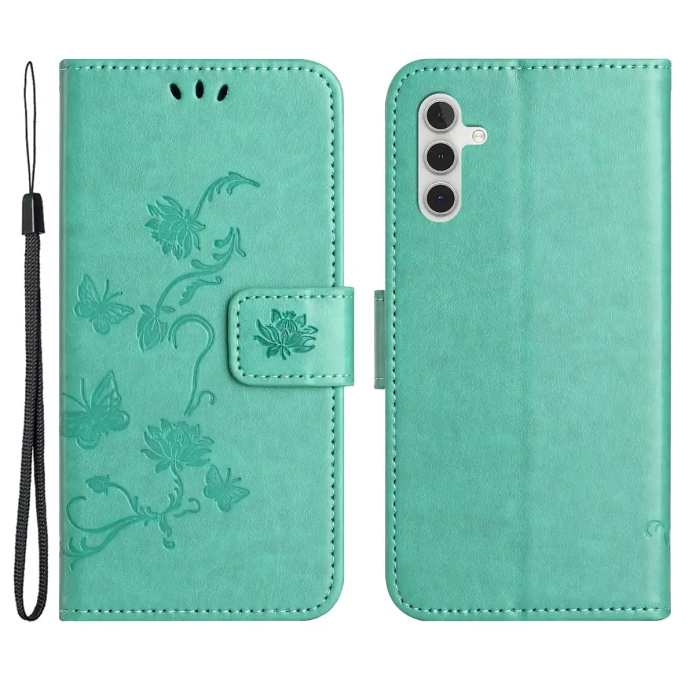 Läderfodral Fjärilar Samsung Galaxy S24 Grön