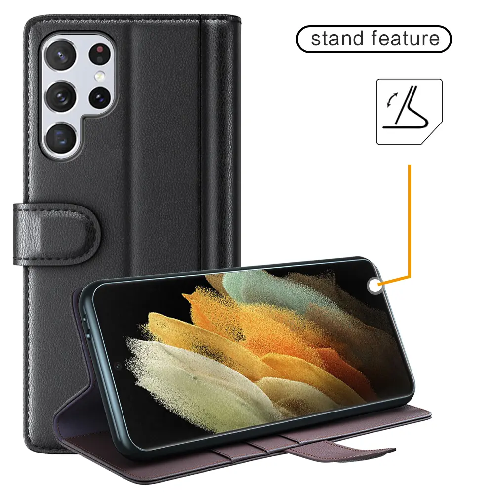 Äkta Läderfodral Samsung Galaxy S22 Ultra Svart