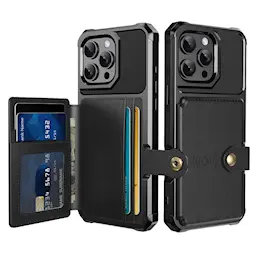 iPhone 16 Pro Stöttåligt Mobilskal med Plånbok, Svart