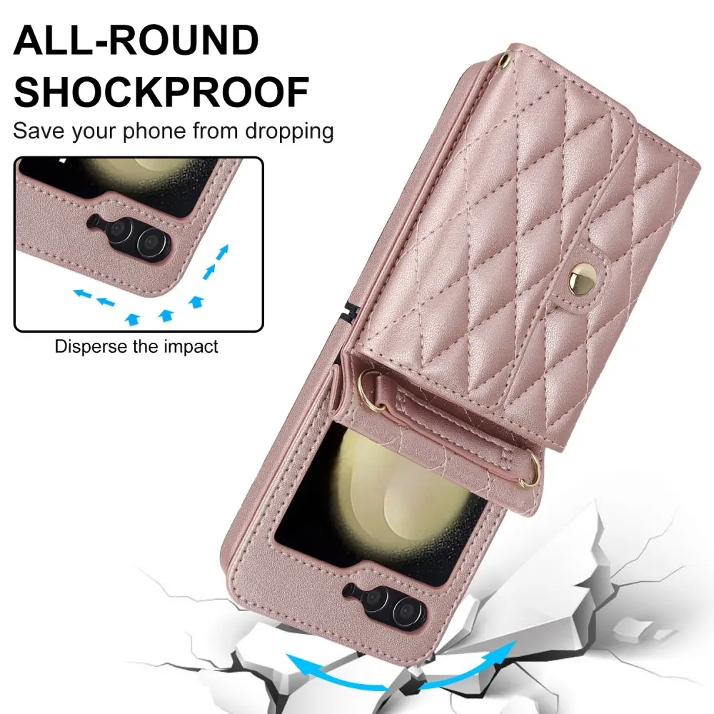 Plånboksväska RFID-skydd Samsung Galaxy Z Flip 7 FE Quilted Roséguld