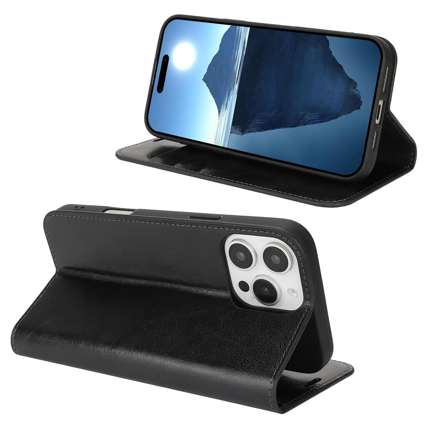 Mobilfodral Äkta Läder iPhone 16 Pro Svart