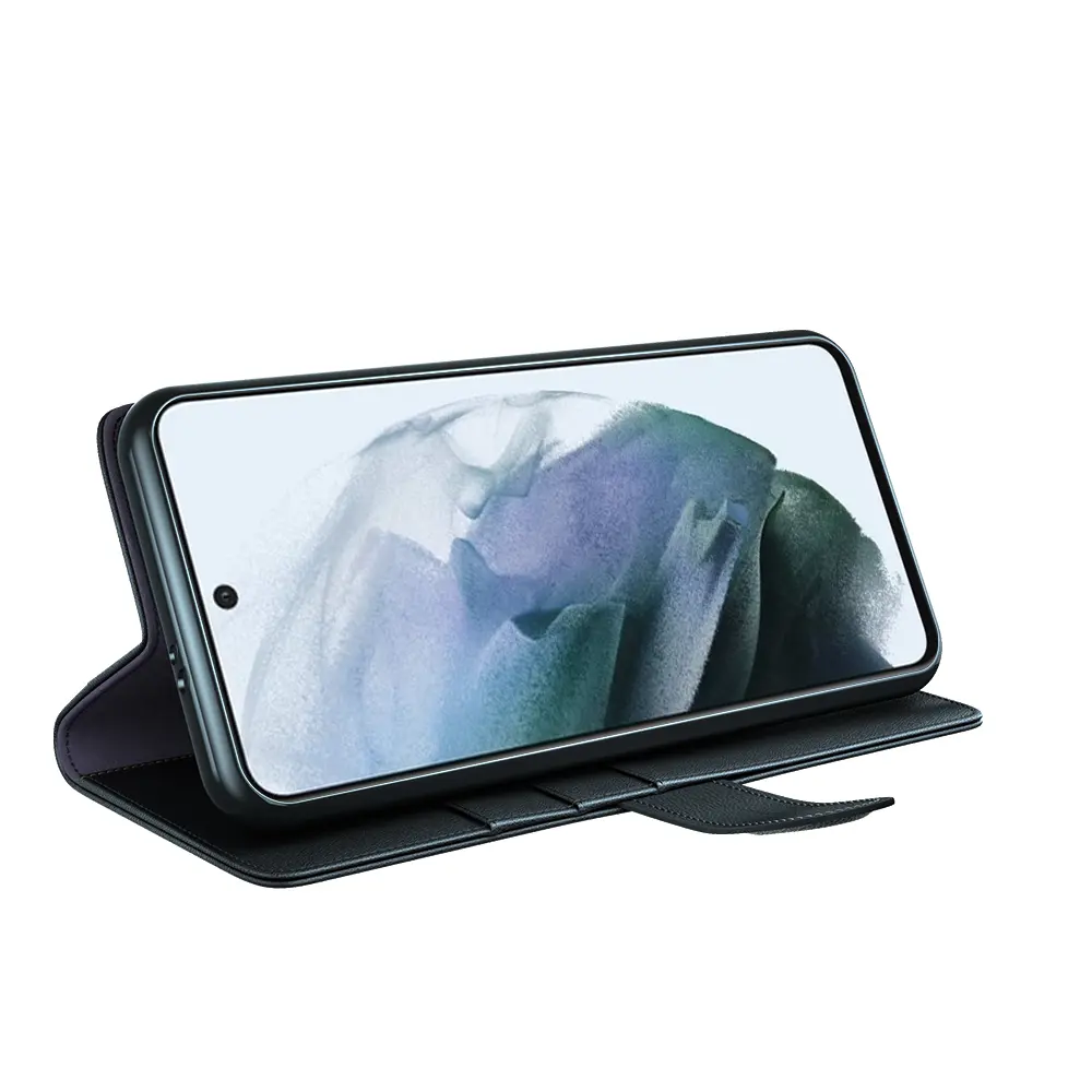 Äkta Läderfodral Samsung Galaxy S21 FE Svart