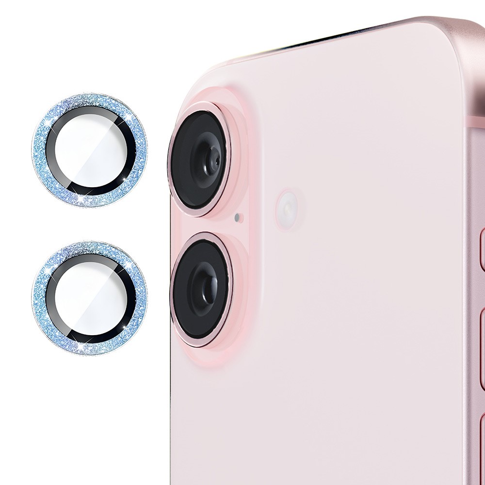 Hat Prince Glitter Linsebeskyttelse Aluminium iPhone 16 Plus lyseblå