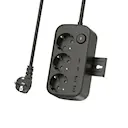 Jordet stikdåse med afbryder 3-vejs + 2x USB-C + 2x USB-A 230V, 1.5m, Sort
