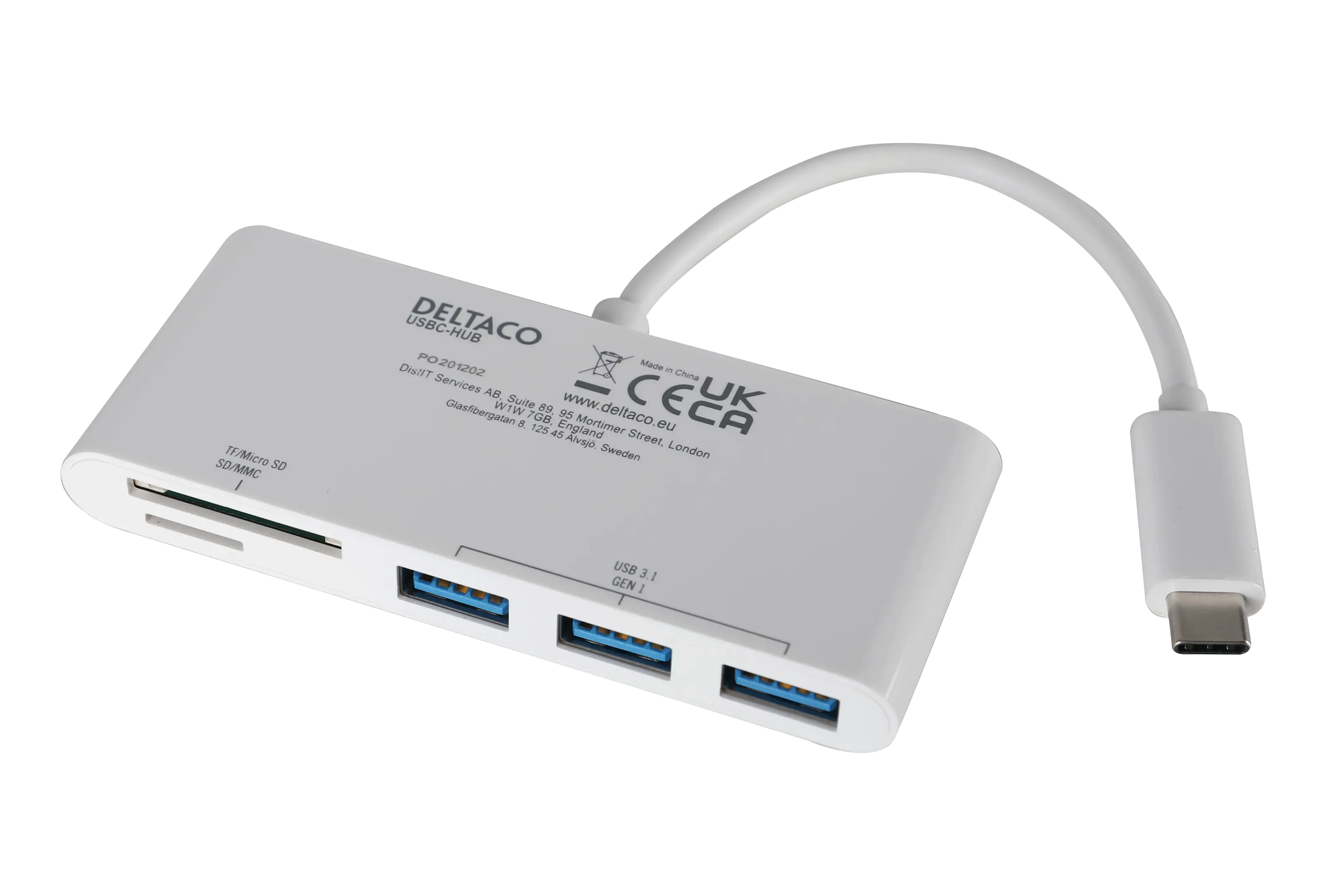USB-C Hubb 3x USB-A + SD/microSD vit