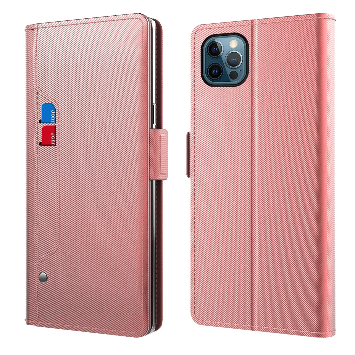 Plånboksfodral Spegel iPhone 14 Pro rosa guld