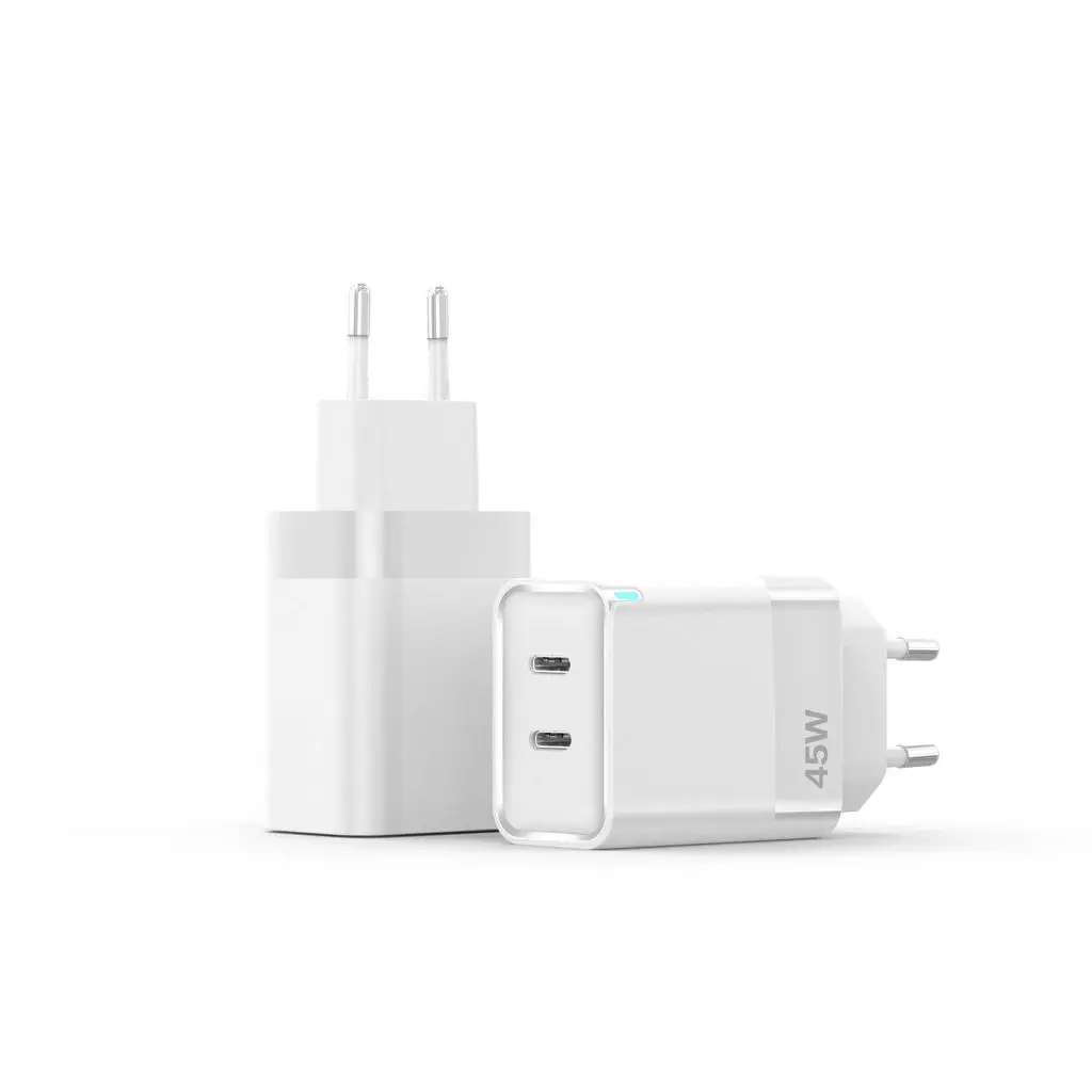 Dual USB-C PD GaN Laddare 45W Vit