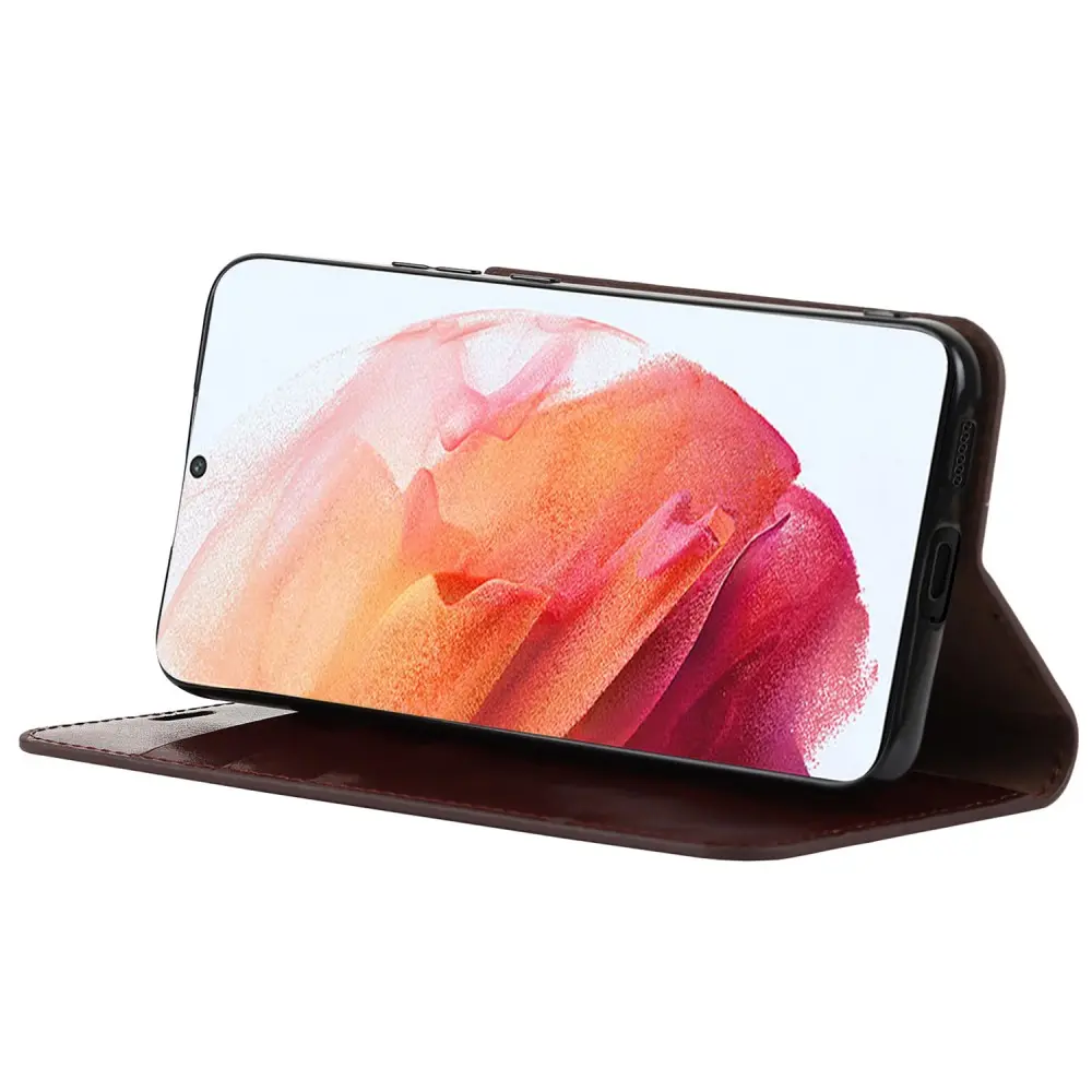 Mobilfodral Äkta Läder Samsung Galaxy S22 Mörkbrun