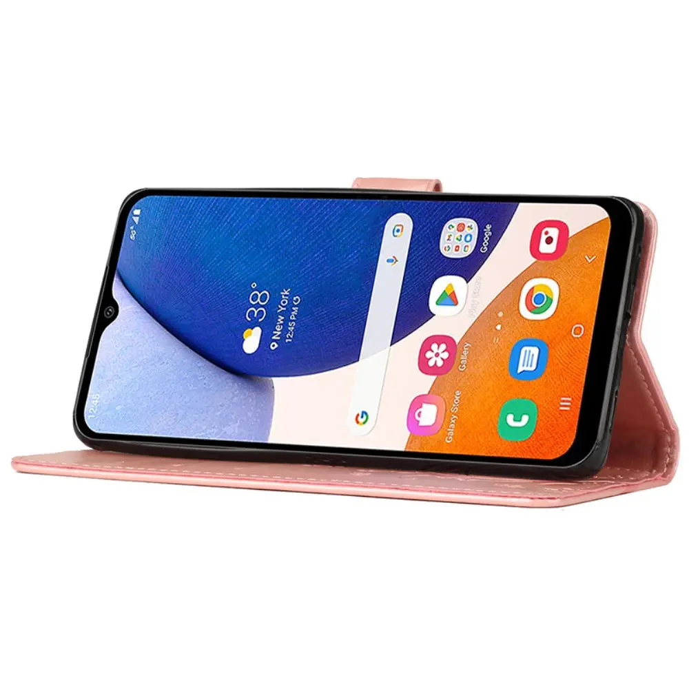 Läderfodral Fjärilar Samsung Galaxy A15 Rosa guld