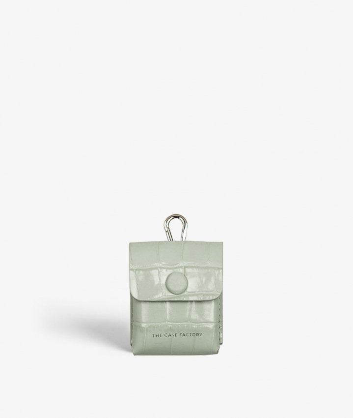 The Case Factory Attachable AirPods Leather Case Croco Pastell Teal