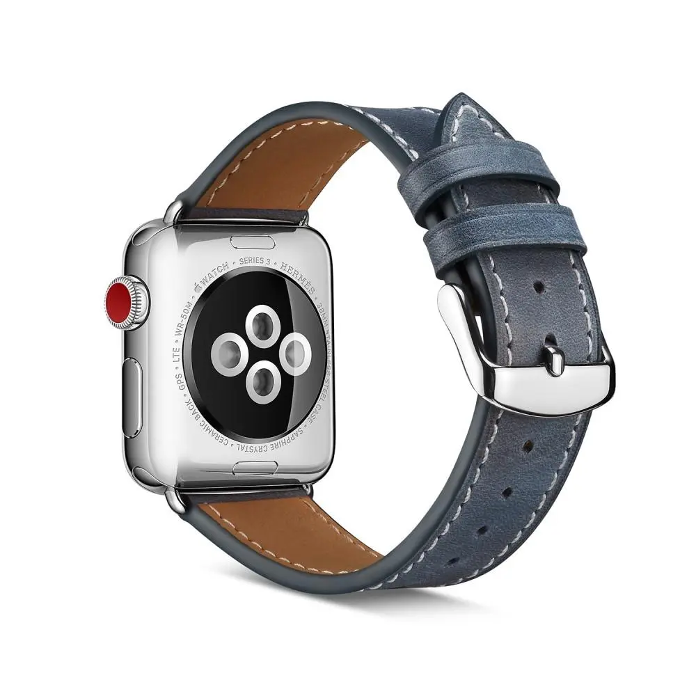 Apple Watch Series 1-3 42mm Reim i ekte skinn, Blå