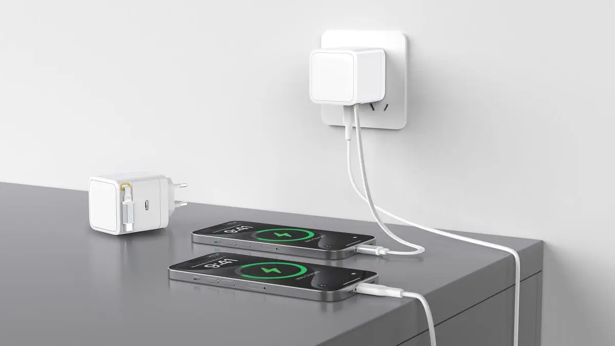 Snabbladdare 65W med integrerad USB-C kabel Vit