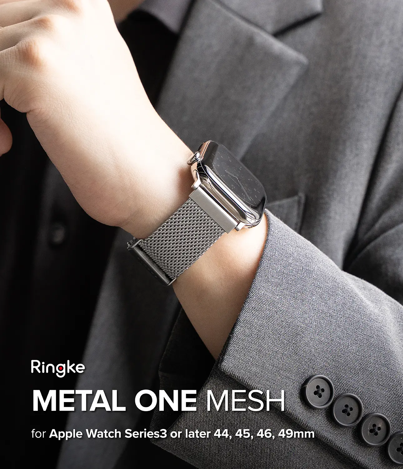 Metal One Mesh Armband Apple Watch Series 7 45mm Silver