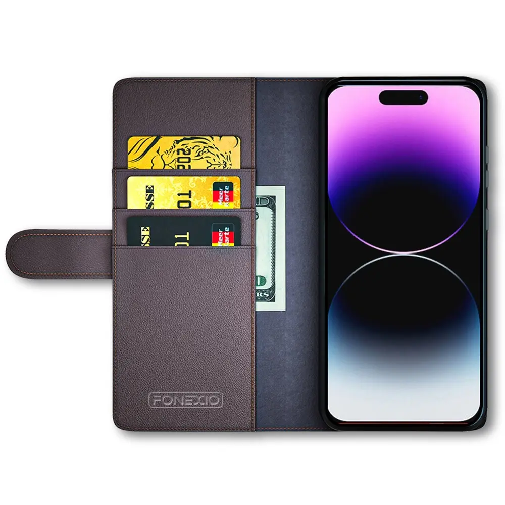 Äkta Läderfodral iPhone 15 Pro Brun
