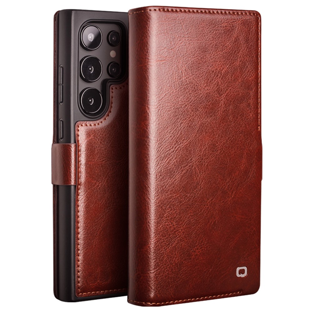 Qialino Samsung Galaxy S24 Ultra Leather Wallet Case Brown - Lommebokdeksel