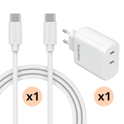 Asus Zenfone 11 Ultra Hurtiglader med 2 m USB-C-kabel & 2 porte 35W, Hvid