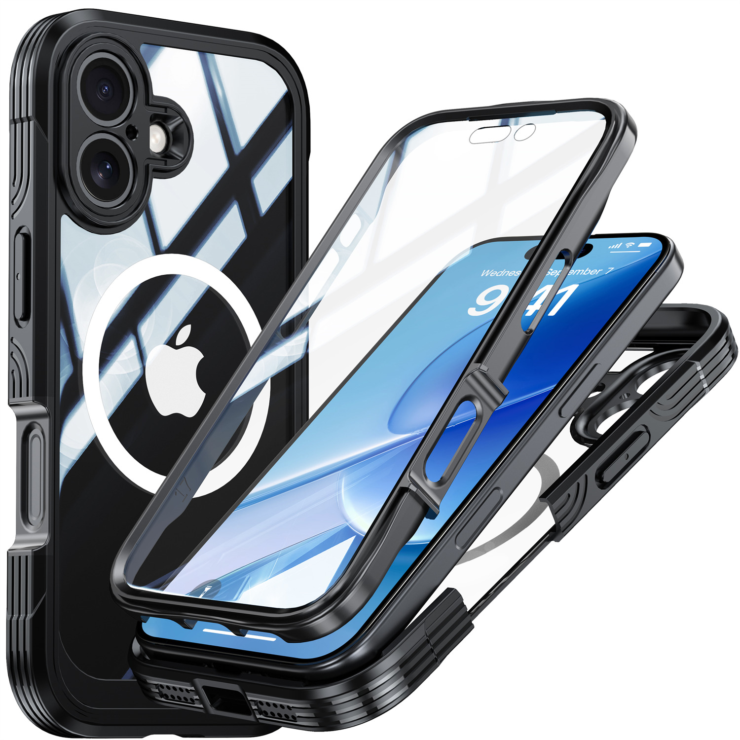 Premium Full Protection Case iPhone 17 Svart - Heldekkende deksel med herdet glass skjermbeskyttelse