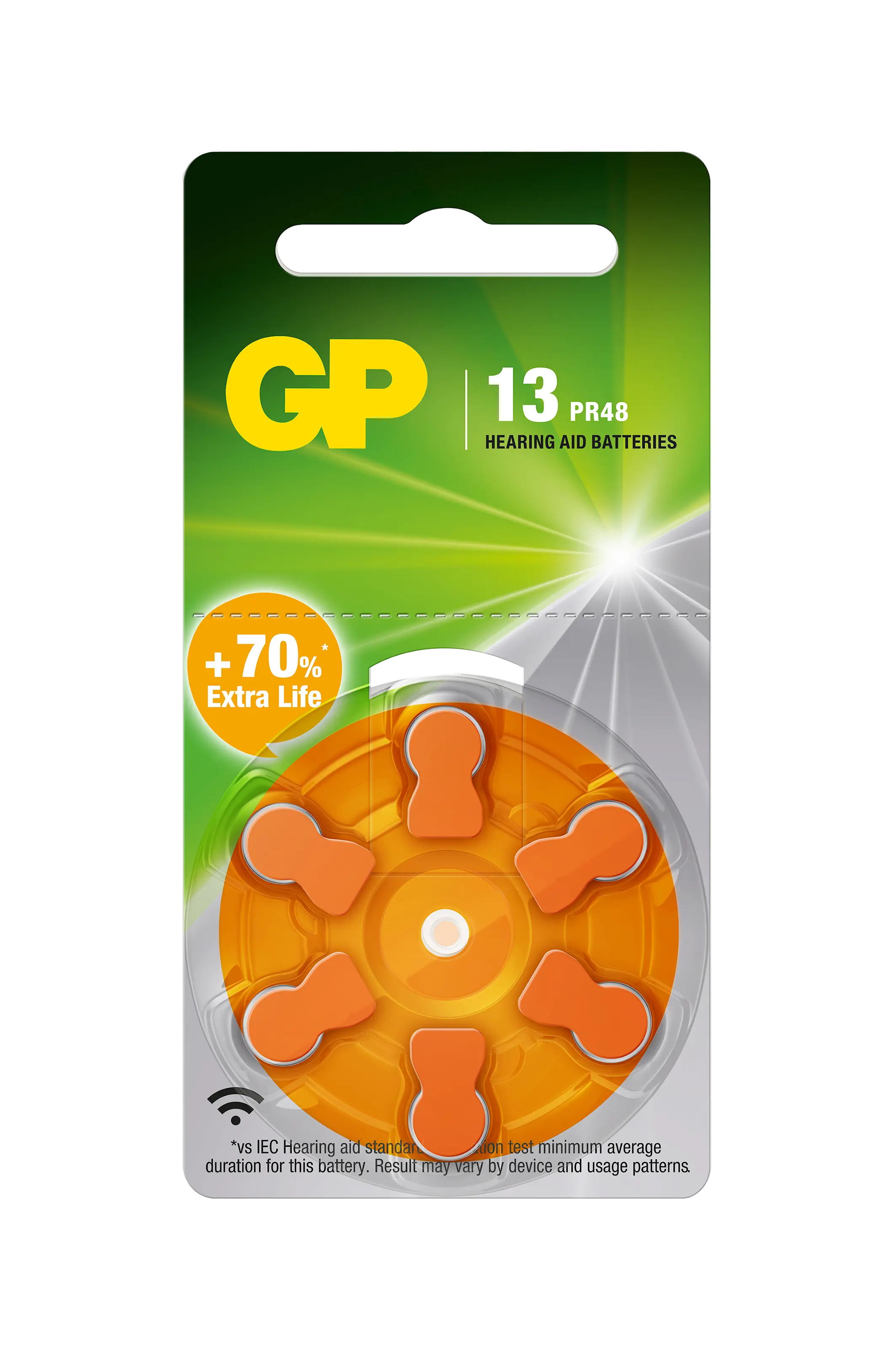 Høreapparatsbatterier 6-pak, Størrelse ZZA 13 - PR48 - Orange