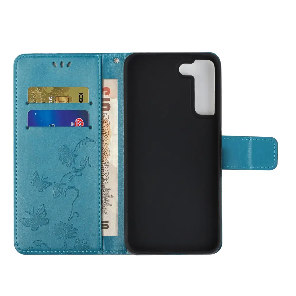 Läderfodral Fjärilar Samsung Galaxy S22 Blå