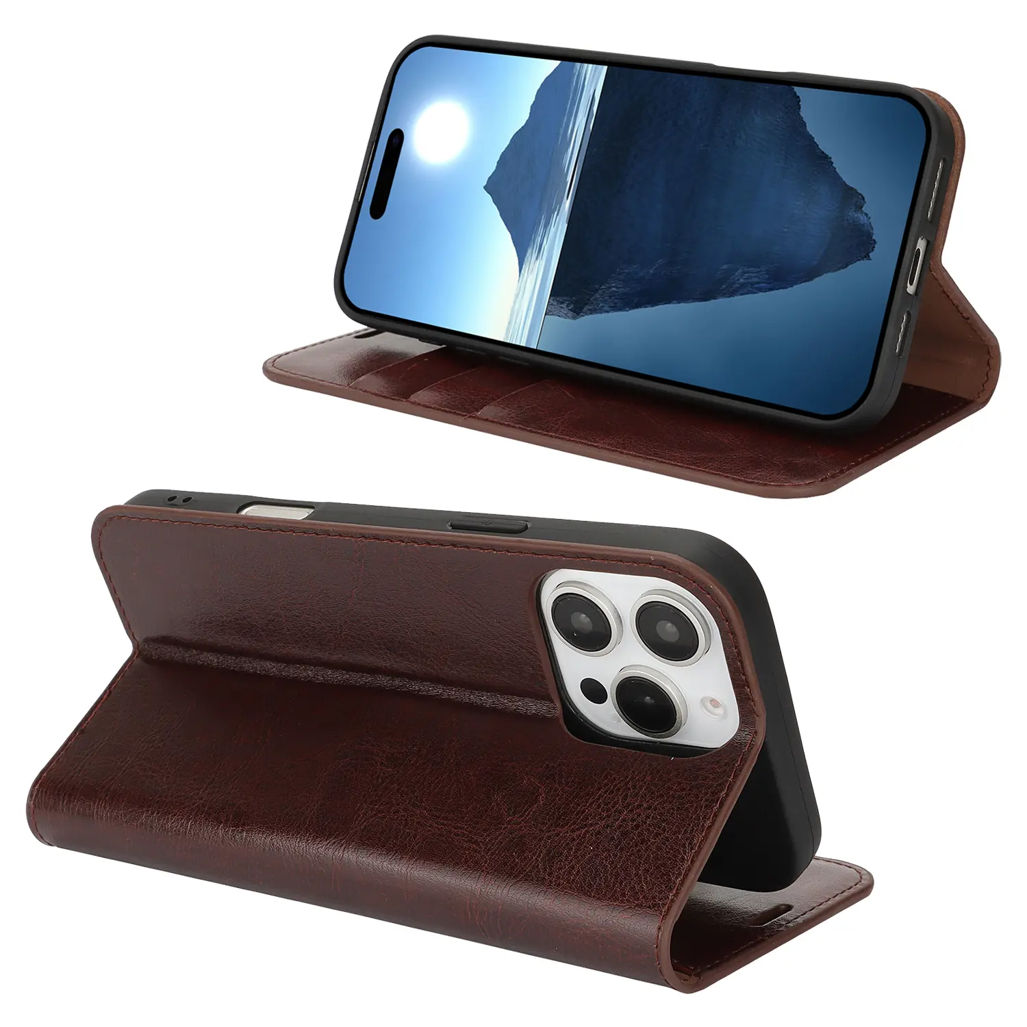 Mobilfodral Äkta Läder iPhone 16 Pro Mörkbrun