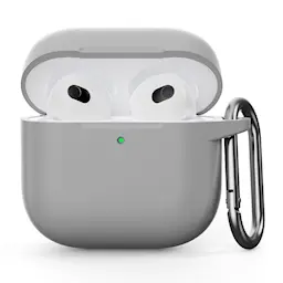 Apple AirPods 4 Silikondeksel med karabinkrok, Grå