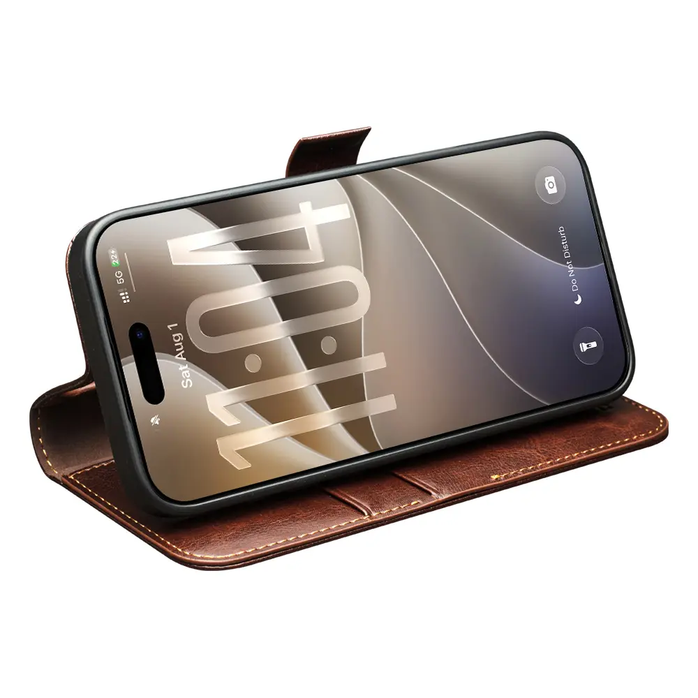 iPhone 18 Pro Leather Wallet Case Brown
