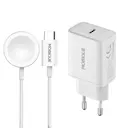 Komplet oplader Apple Watch Series 8 41mm kabel og vægoplader 20W Hvid