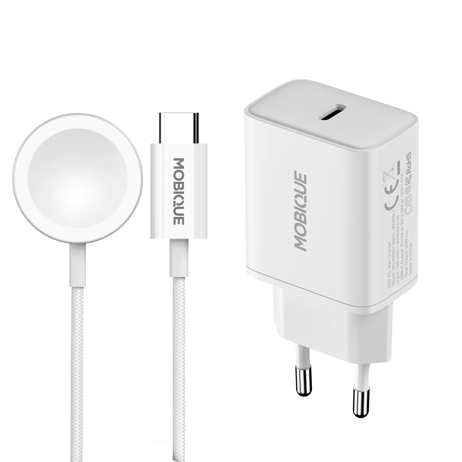Komplet oplader Apple  kabel og vægoplader 20W Hvid