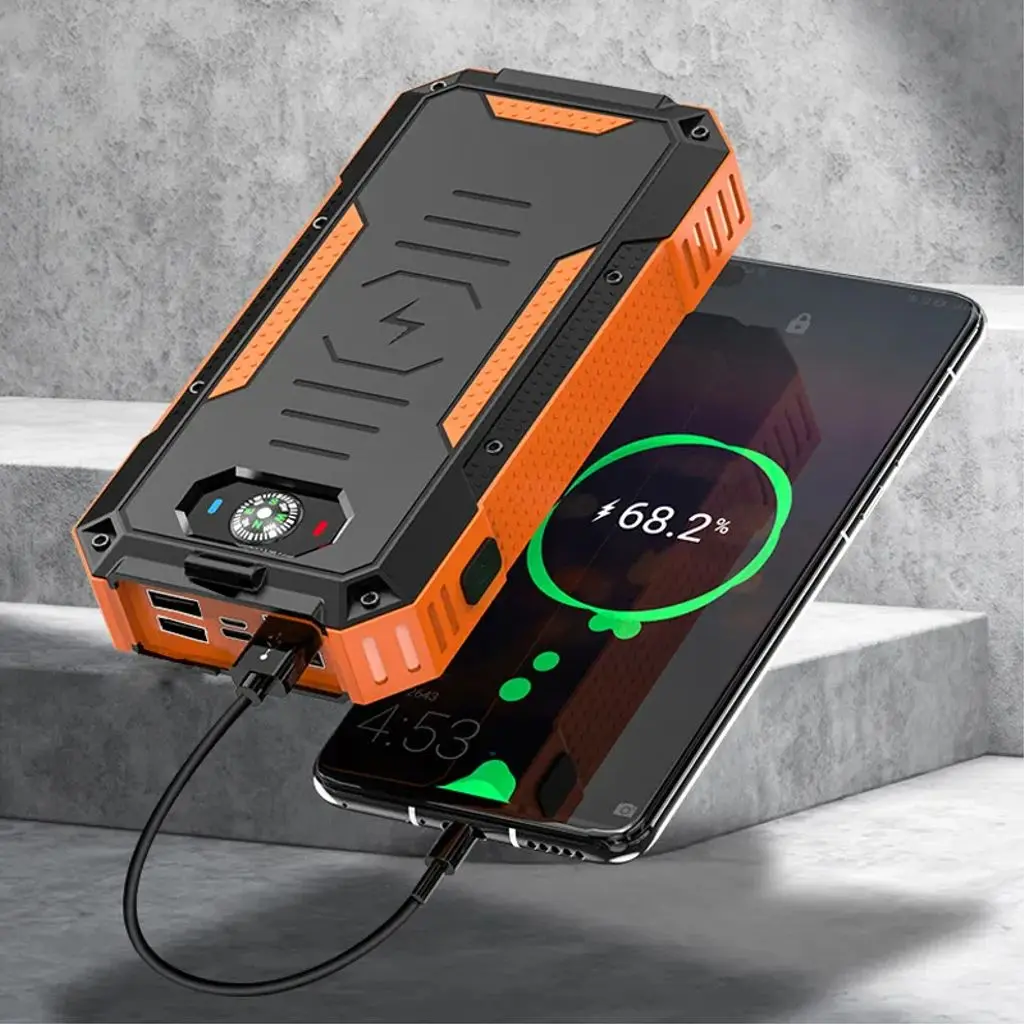 Solcell Powerbank med Trådlös Laddning 20000mAh Orange
