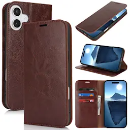 Mobilfodral Äkta Läder iPhone 16 Mörkbrun