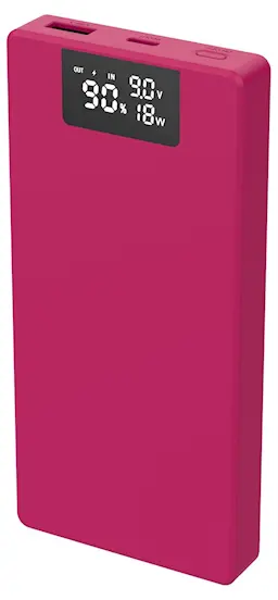 Powerbank USB-A + USB-C med Display 10000 mAh PD 20W Rosa