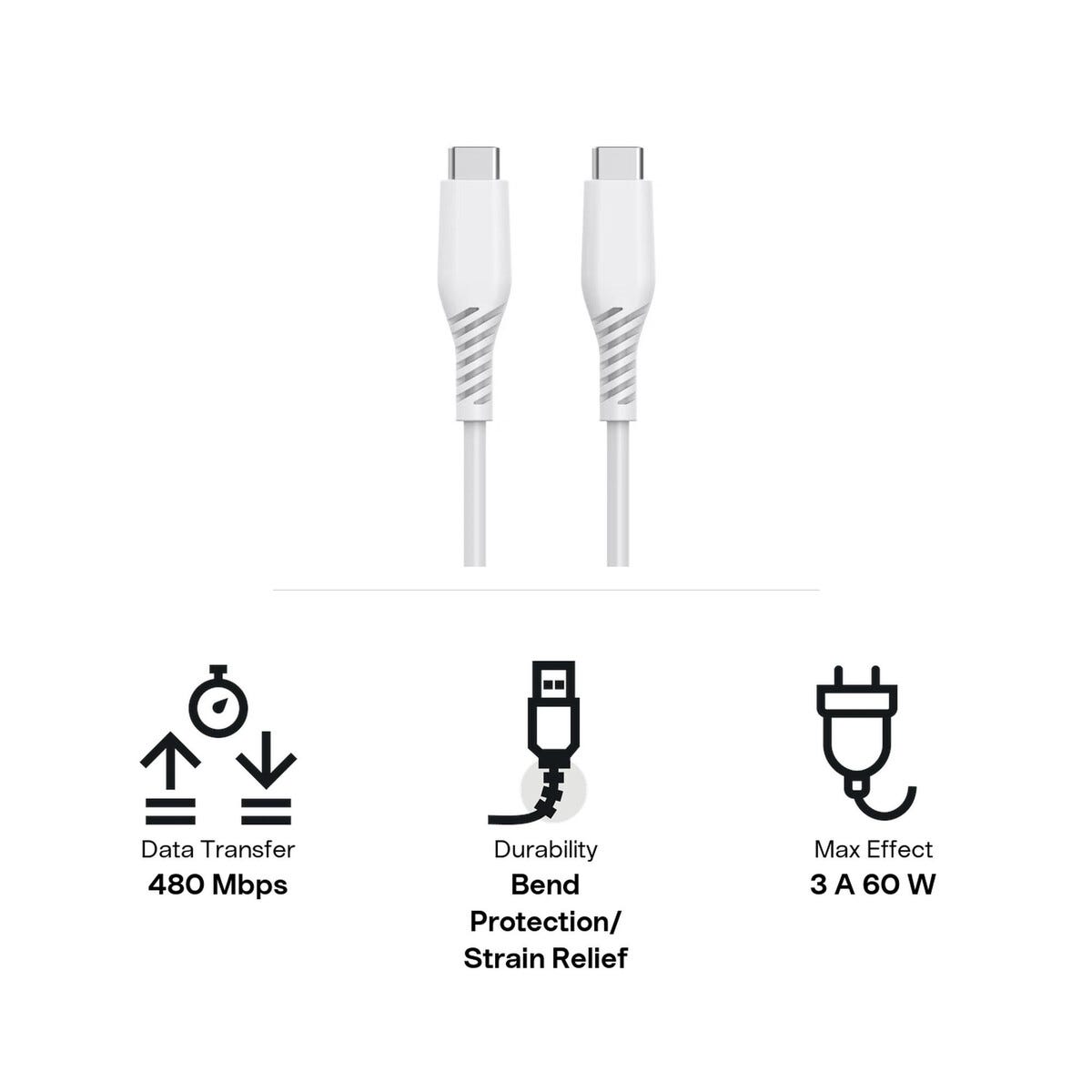 USB-C till USB-C-kabel 2m Vit