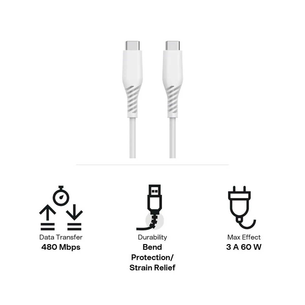 USB-C till USB-C-kabel 2m Vit