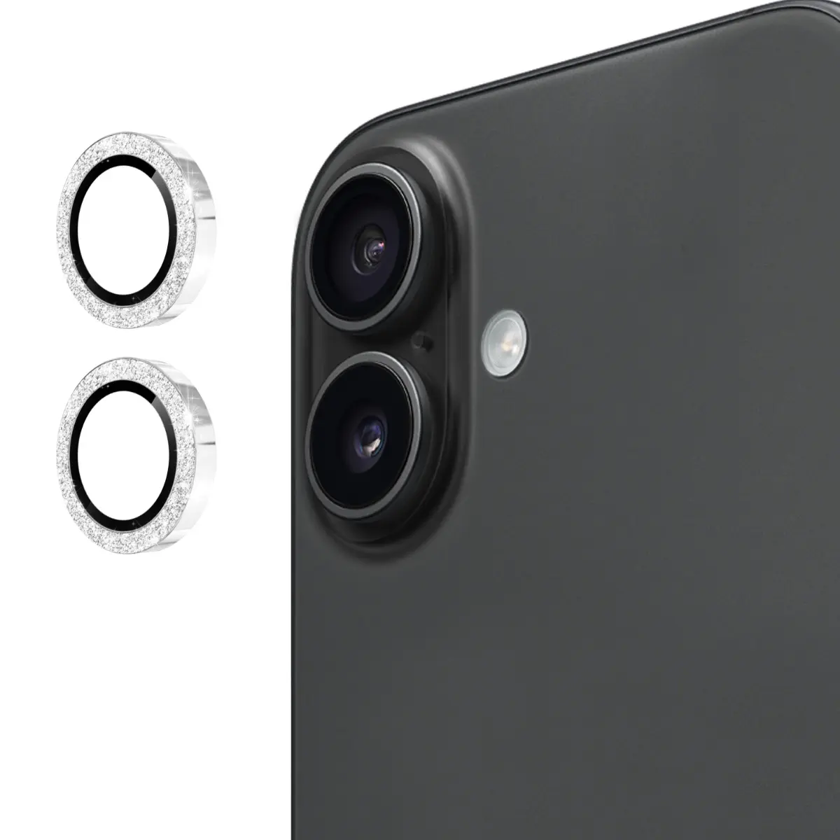 Glitter Linsebeskytter Aluminium iPhone 17 Sølv