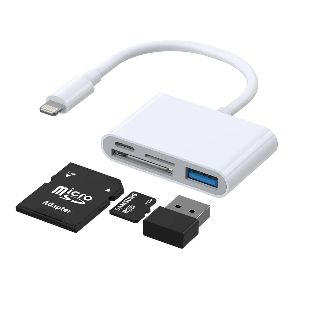 SiGN 4-i-1 adapter Lightning til USB-A + SD/TF + Lightning Hvit