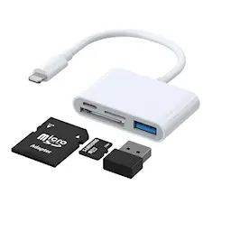 4-i-1 adapter Lightning til USB-A + SD/TF + Lightning Hvid