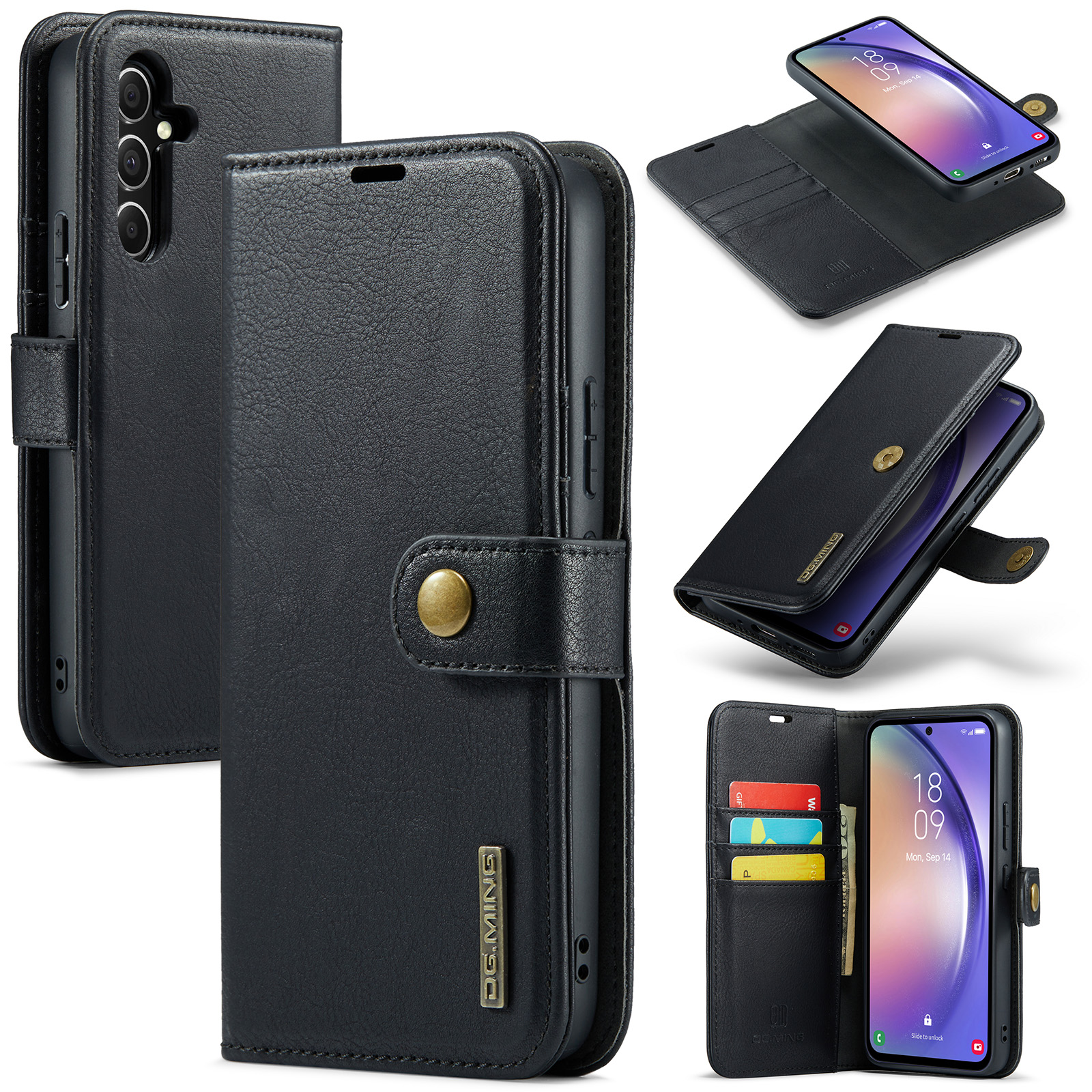 DG.MING Magnet Wallet Samsung Galaxy A54 Black - Stilrent lær-etui med avtagbart magnetisk deksel