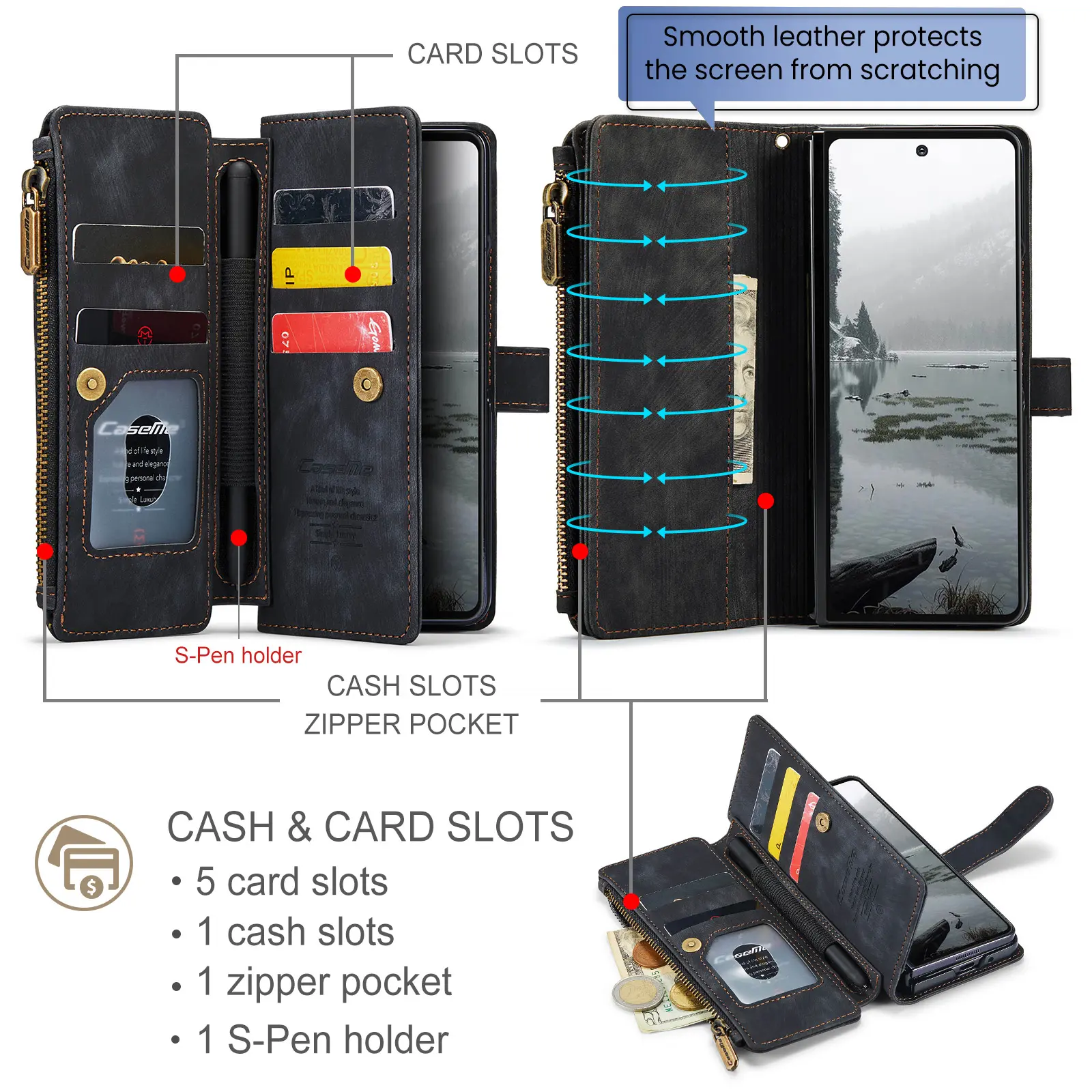 Zipper Plånboksfodral Samsung Galaxy Z Fold 8 Ultra svart