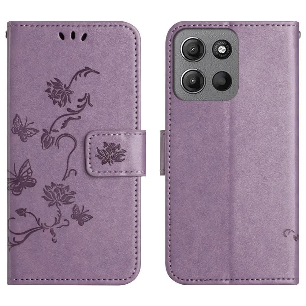 Læderetui Sommerfugle Motorola Moto G15 Power Lilla