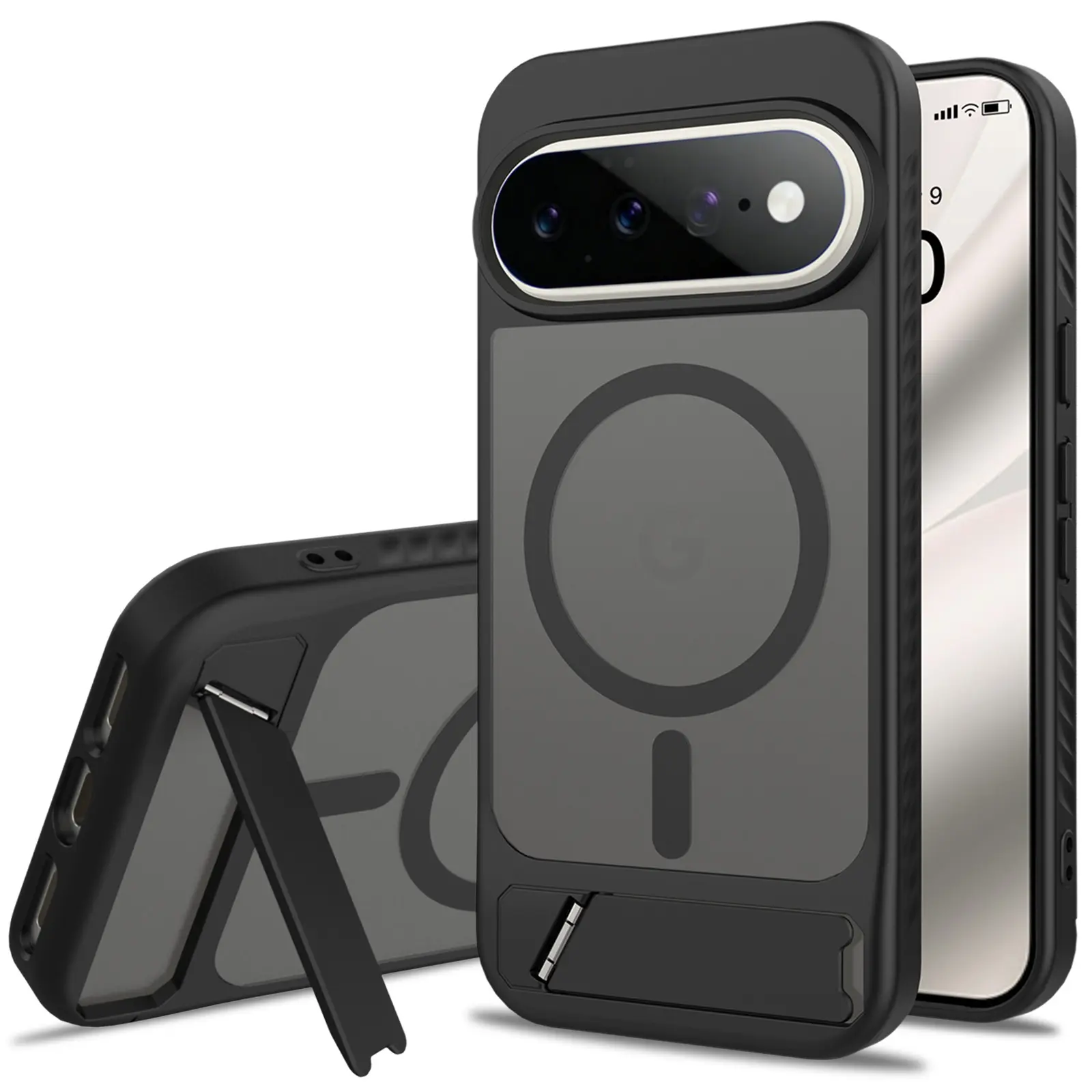 Google Pixel 11 Pro Magnetisk hybriddeksel med innebygd stativ, Svart