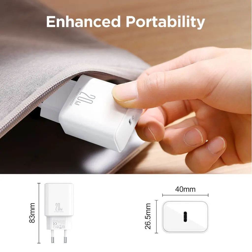 20W snabbladdare PD + 20W USB-C till Lightning-kabel 1m Vit