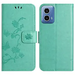 Læderetui Sommerfugle Motorola Moto G35 Grøn