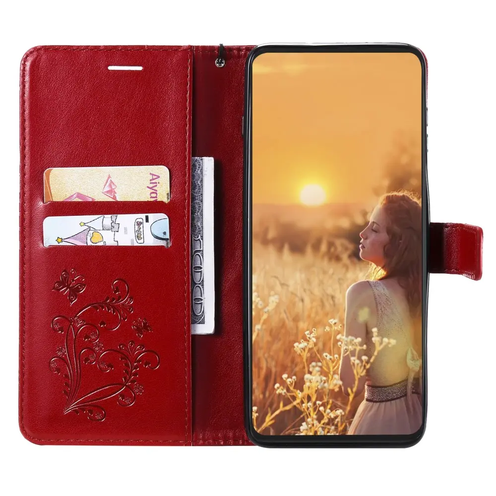 Läderfodral Fjärilar iPhone 13 Röd