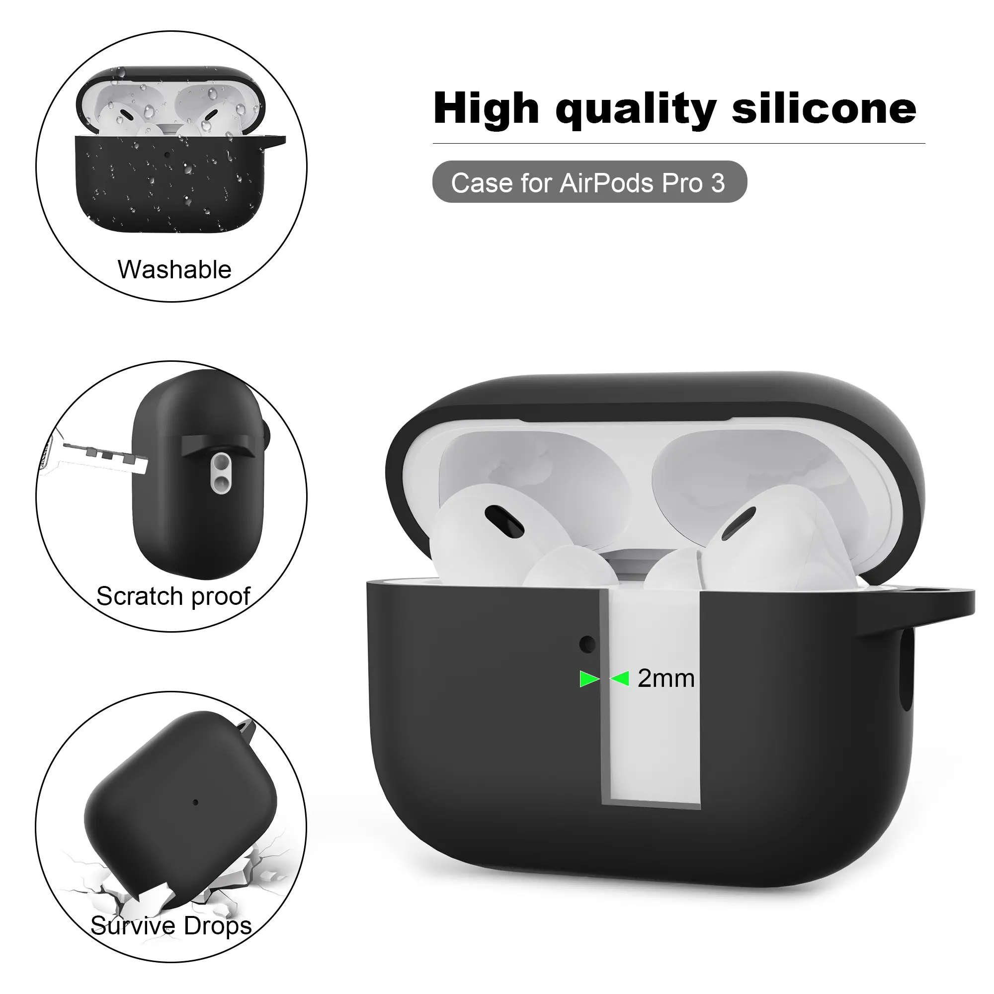 Silikonskal med karbinhake Apple AirPods Pro 3 Svart