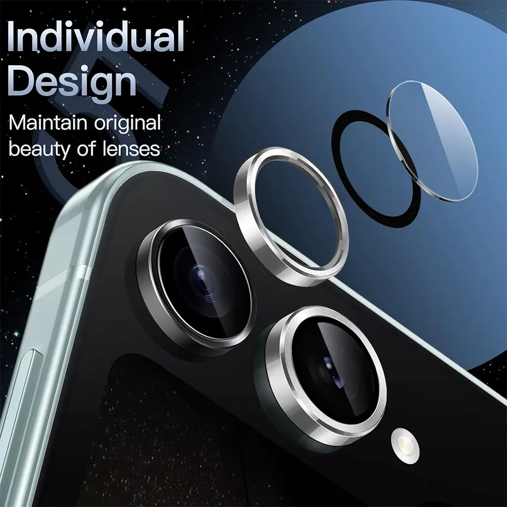Linsskydd Aluminium + Härdat Glas Samsung Galaxy Z Flip 8 Silver
