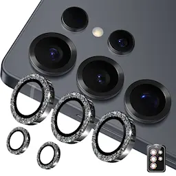 Glitter Linsskydd Aluminium + Glas Samsung Galaxy S26 Ultra Svart