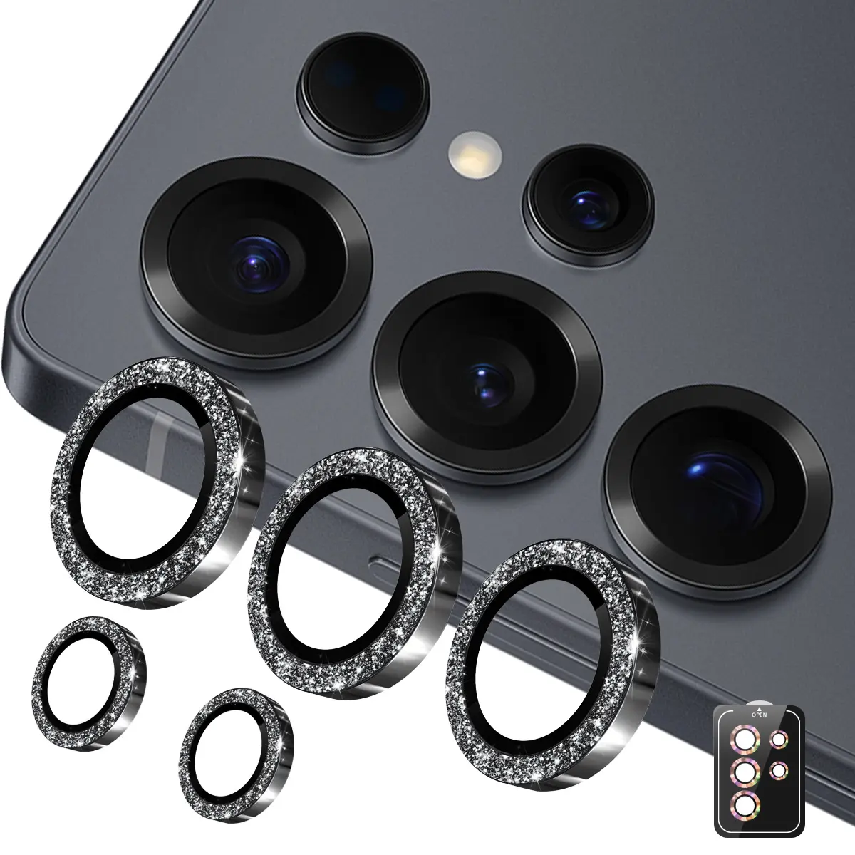 Glitter Linsebeskytter Aluminium Samsung Galaxy S26 Ultra Sort