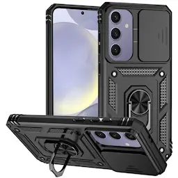 Samsung Galaxy S24 FE Cover med kamerabeskyttelse & fingerring, Sort