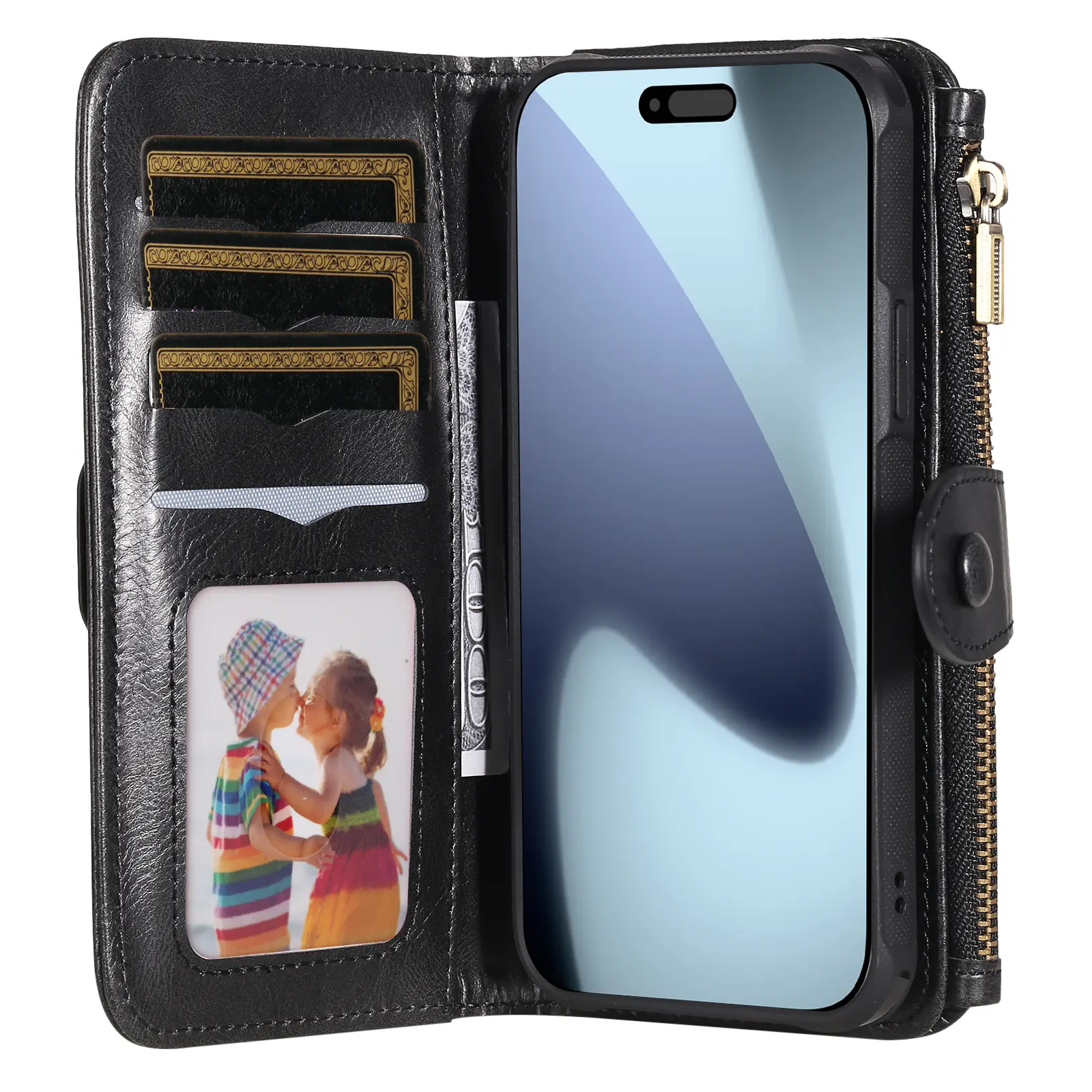 Magnet Leather Multi-Wallet iPhone 18 Pro svart